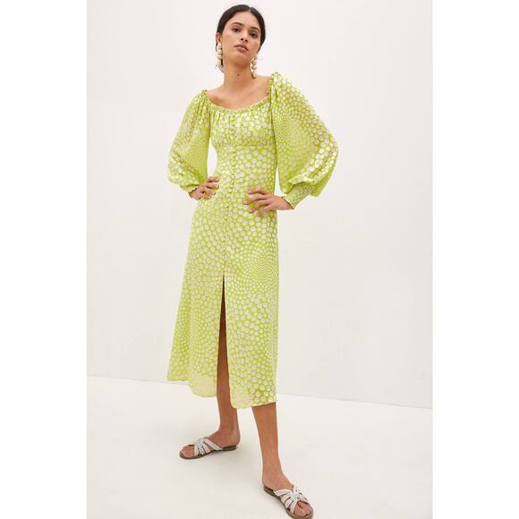 New Anthropologie EXQUISE Meryl Long Sleeve Midi Dress $218 MEDIUM Light Green - Picture 1 of 3